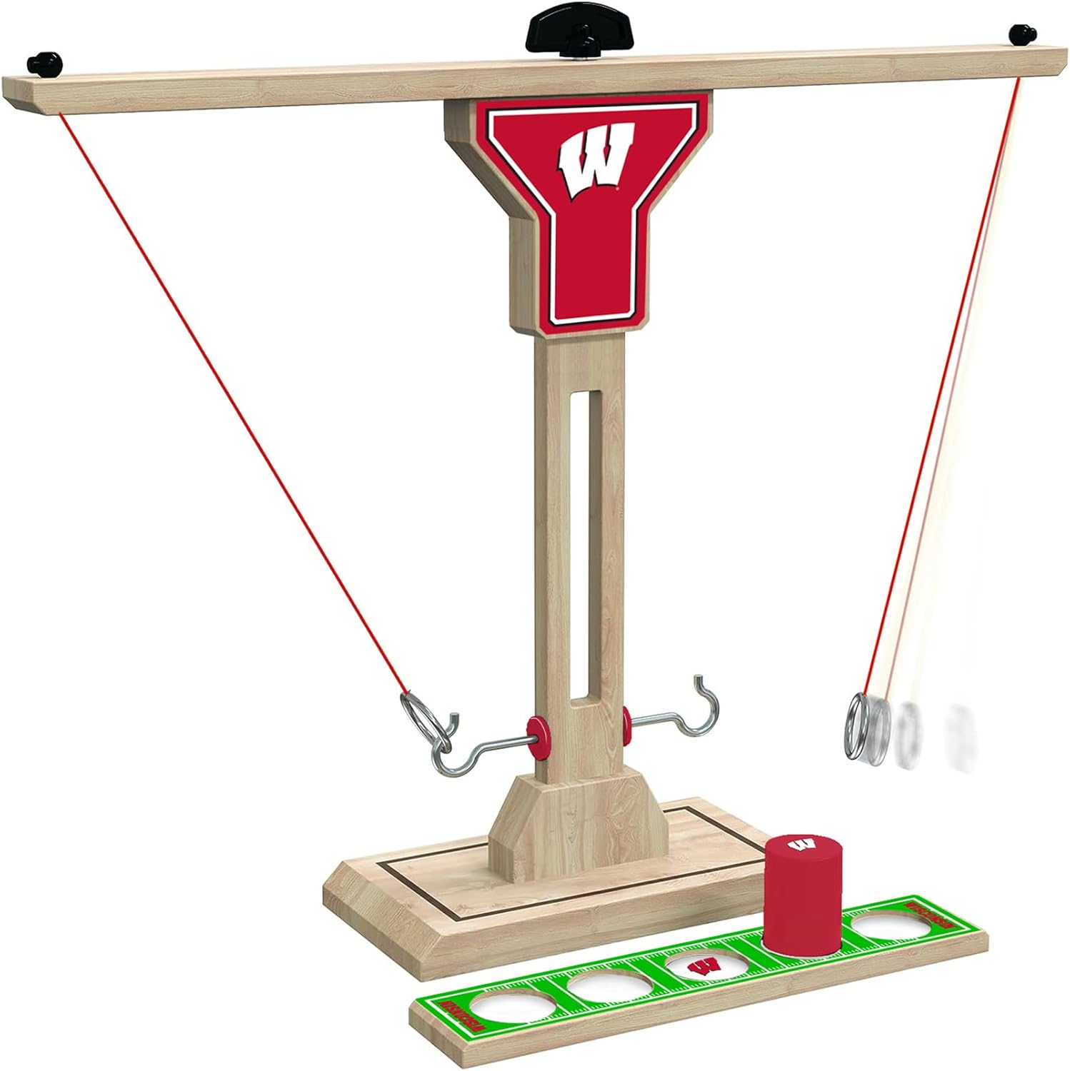 Wild Sports NCAA Wisconsin Badgers Wooden Ring Swing Battle - Head-to-Head Ring Toss Hook & Ring Game for College Football Fans