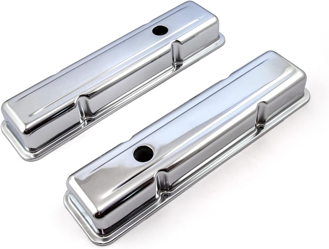 Speedmaster PCE314.1038.02 Compatible with Chevy SBC 350 Chrome Steel Valve Covers - Short w/Hole