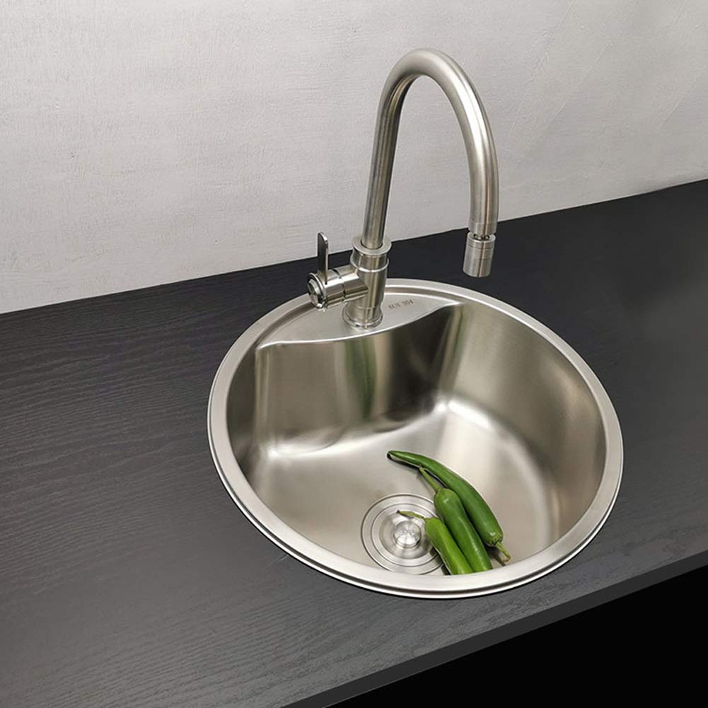 Fregadero De Cocina De Un Solo Tazón Redondo con Kit De Plomería Completo, Escurridor, Desagüe, Instalación Empotrada Bajo Encimera, Fregadero De Servicio para