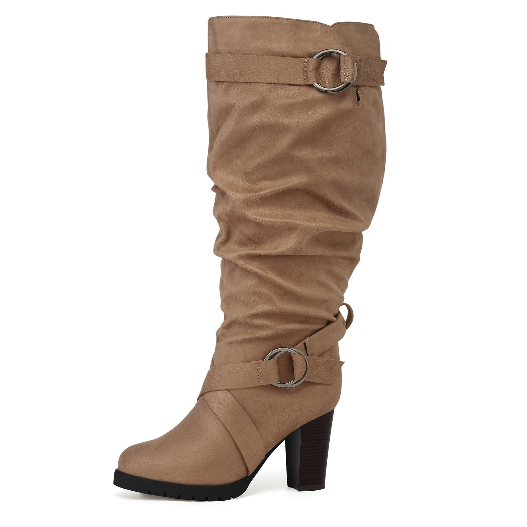mysoft Women's Wide/Extra Wide Calf Knee High Boots Fashion Chunky Block Heel Pull On Winter Boots with Side Zippers