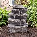 Pure Garden 3-Tier Outdoor Water Fountain - Cascading Faux Rock Waterfall with Soothing Natural Sound for Patios, Porches, and Decks (Gray Stone)