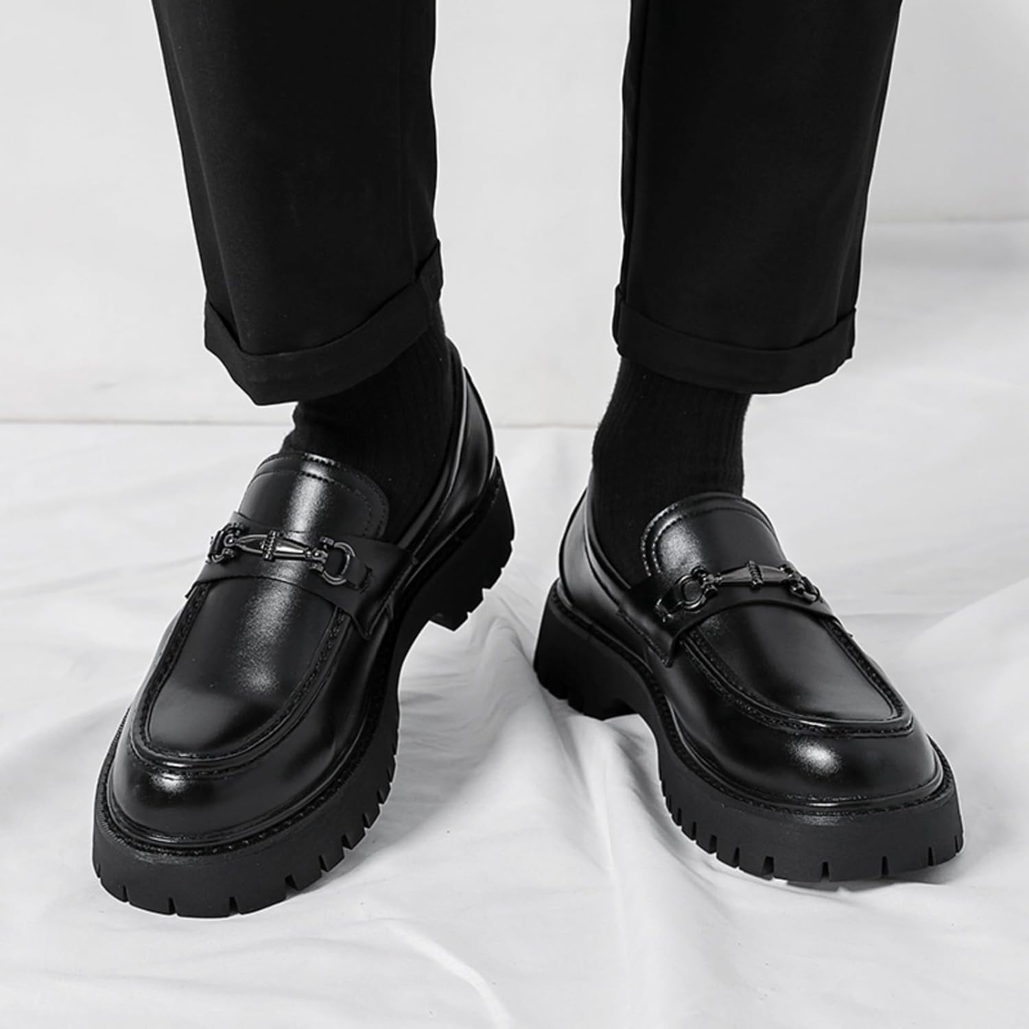 Mens Patent Leather Slip-On Platform Dress Horsebit Loafer Low Heels Round Toe Non-Slip Penny Shoes for Formal Business Wedding - Image 6