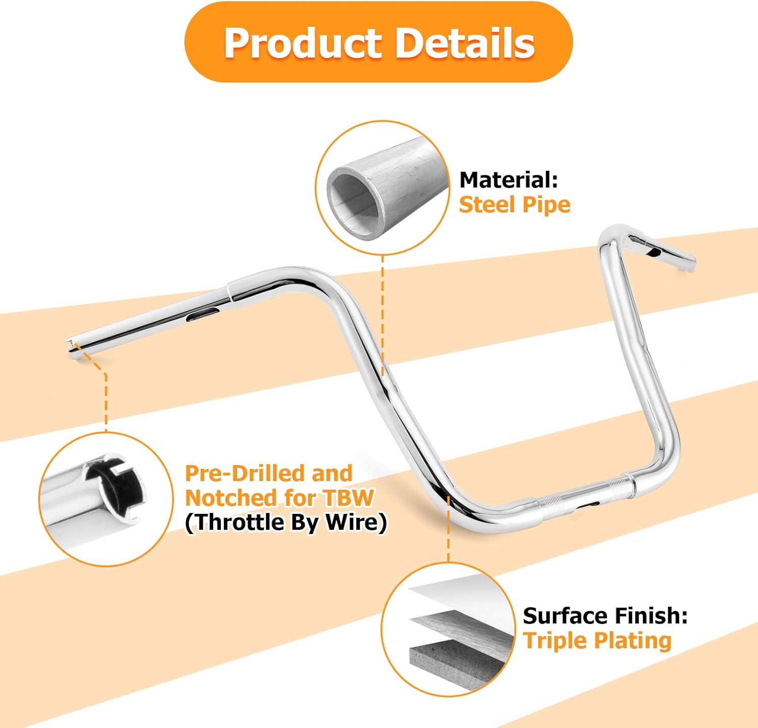 Mofun 14" Rise Handlebars 1.25" Ape Hangers Handle Bar Compatible with Harley Sportster 1984-2022 Fit Softail 1984-2024 Fit Dyna 1993-2017 Fit Touring Road Glide 1998-2013 Road King 1994-2022, Chrome
