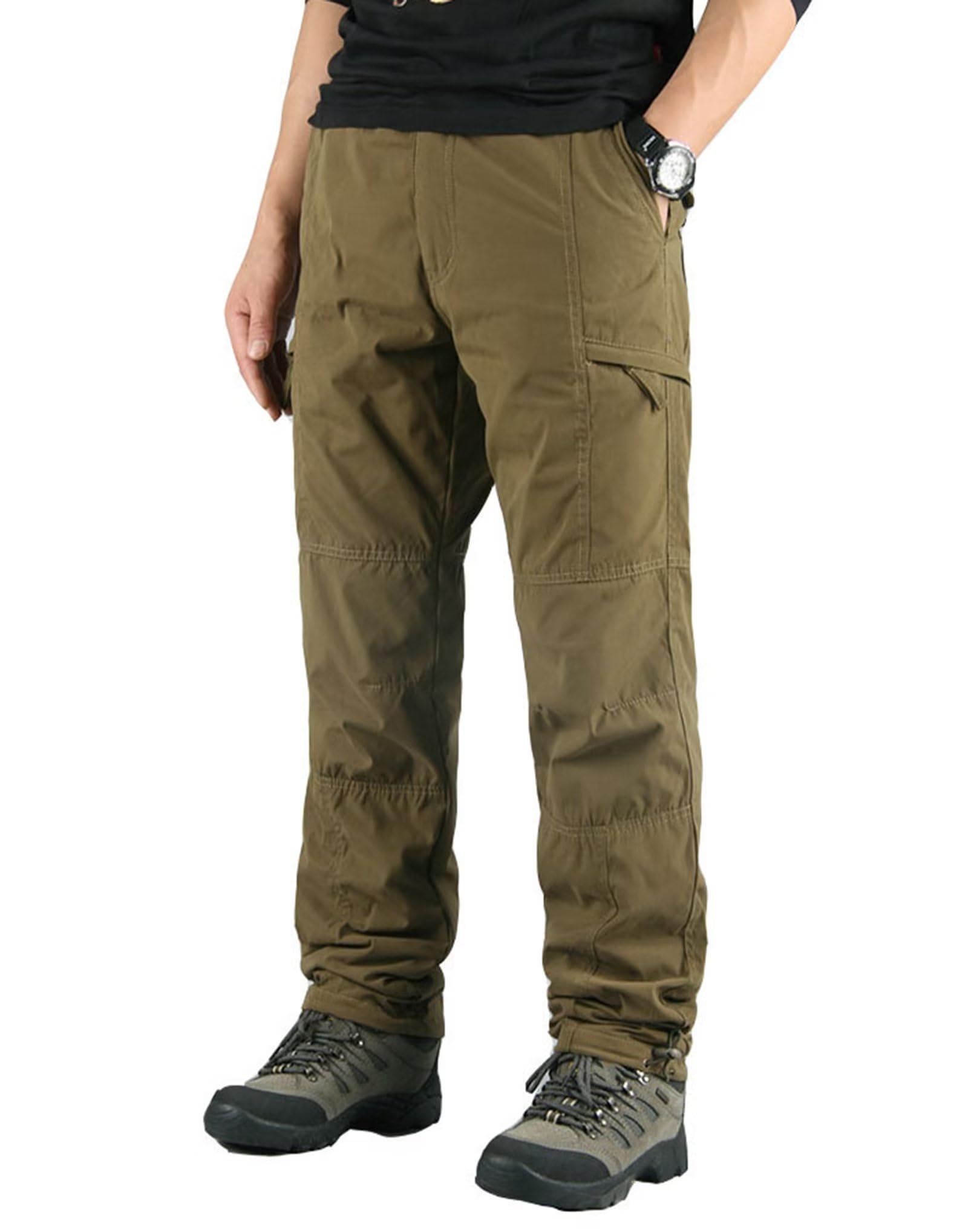 Pantalones de Trabajo con Forro Polar para Hombre,Pantalones térmicos Multibolsillos Pantalones tácticos Otoño Invierno Pantalones Softshell Pantalones de Combate con 6 Bolsillos