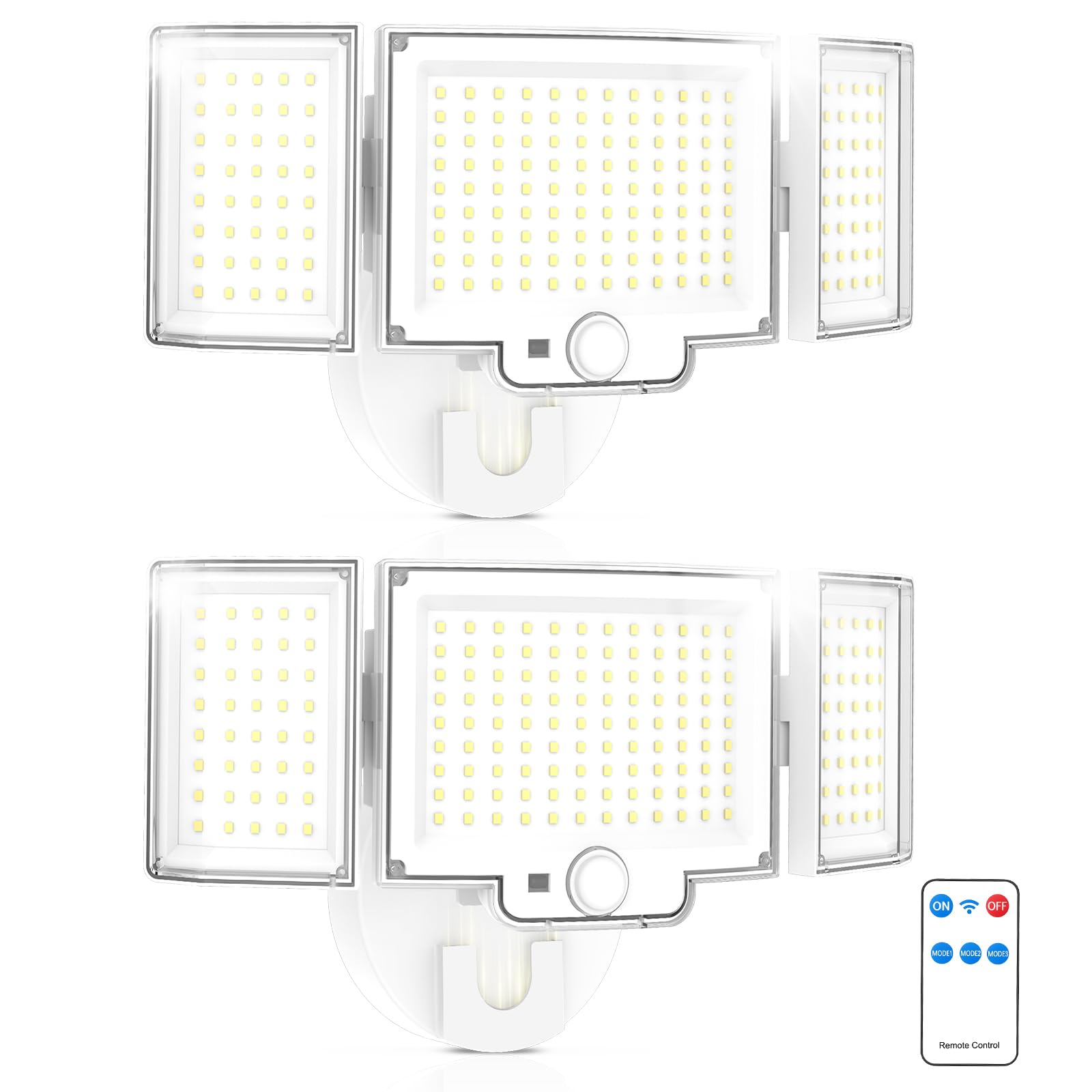 Motion Sensor Light Outdoor, 4200LM 188 LED Flood Light, 6500K Daylight, 3 Modes with Remote, IP65 Waterproof, Adjustable Heads, Hardwired 110V Security Light for Garage, Yard, Porch, 2 Pack