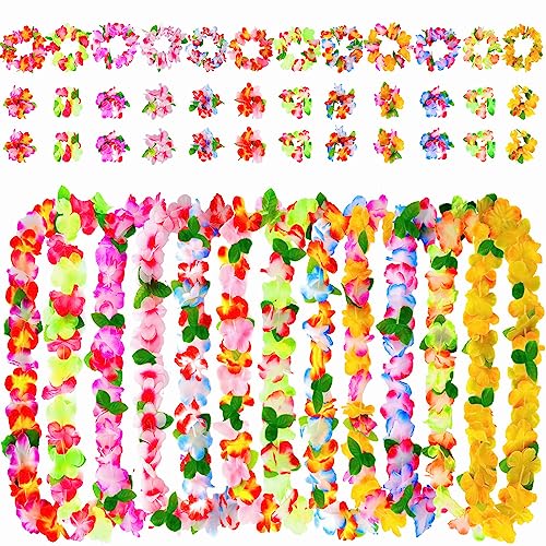 MULEVIP Collar Hawaiano 48 Piezas Collares Hawaianos Fiesta Baratos Collares Hawaianos,Fiesta Hawaiana Decoracion Fiesta para Luau Tropical Tema de Playa Decoraciones para Fiestas,Tema de Playa