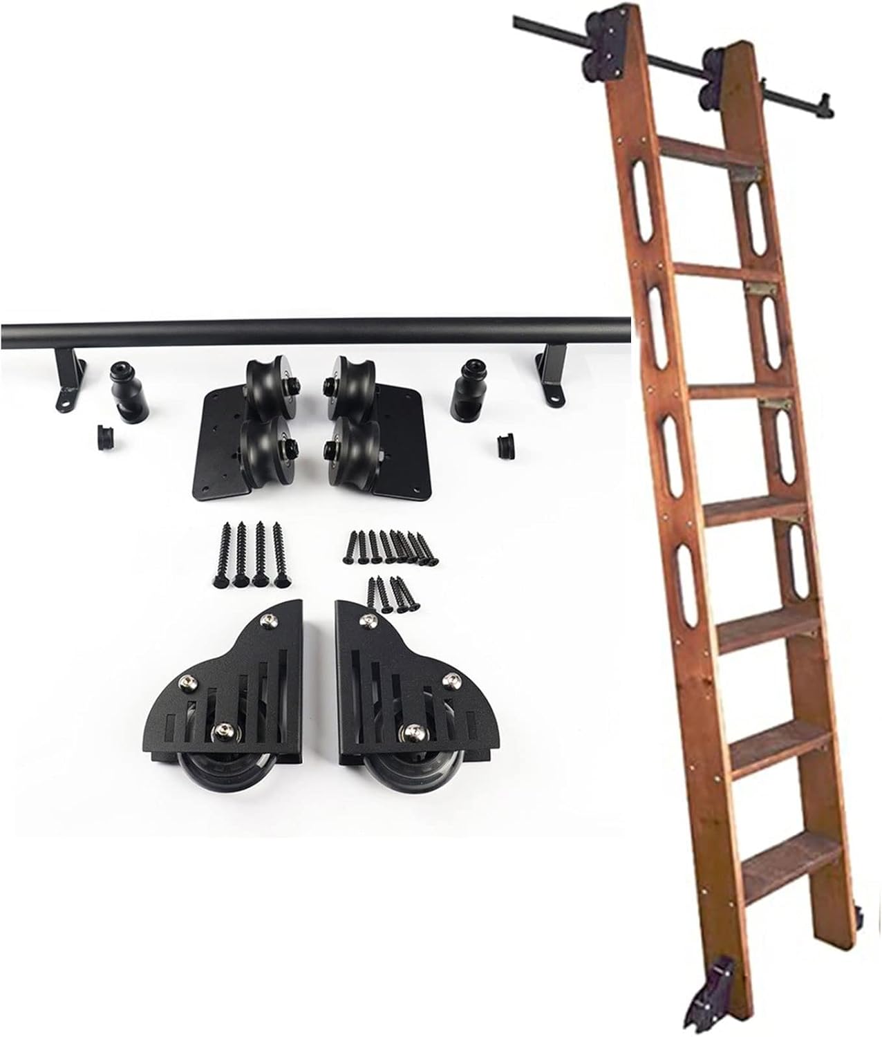 Sliding Ladder Track, Sliding Barn Door Track Hardware Kit, Rolling Library Ladder Sliding Rail Track Kit for Library Bar Closet-Black (Size : 3.3ft/100cm Track Kit)