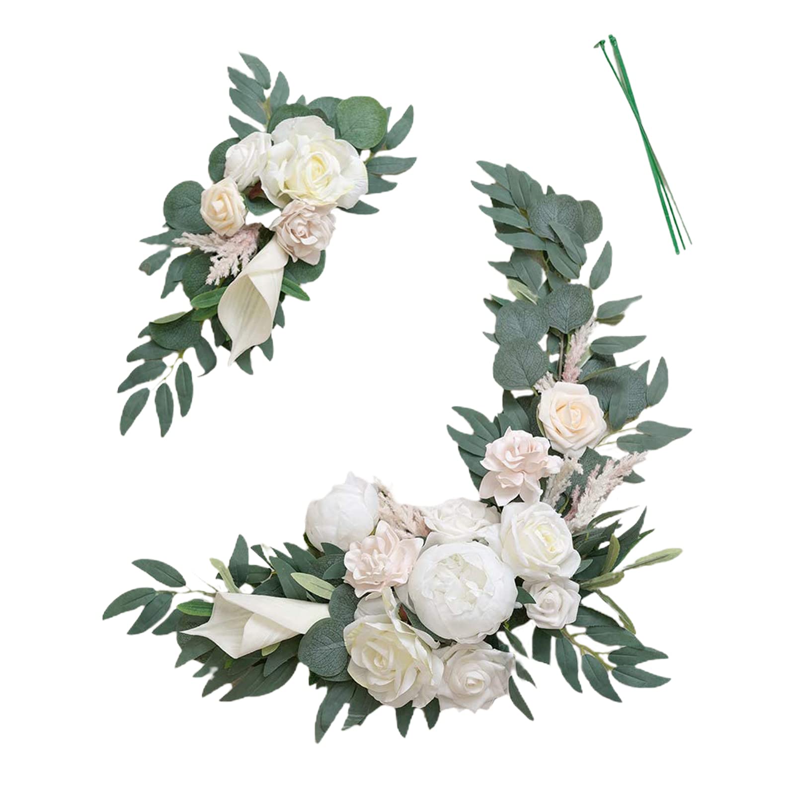TITA-DONG Artificial Flower Swags, 2Pcs Artificial Wedding Arch Flowers for Wedding Sign, Draping Fabric Floral Arrangement Swag for Ceremony and Reception Backdrop Decor(White)