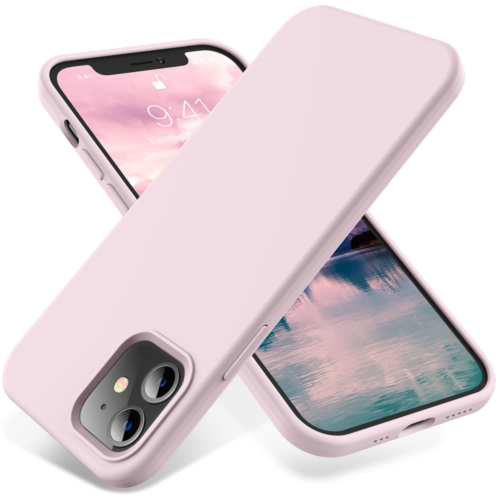 OTOFLY Bumper Case Compatible with iPhone 12/12 Pro Case 6.1 inch(2020),[Silky and Soft Touch Series] Full-Body Protective Premium Soft Liquid Silicone Rubber (Ice Pink)