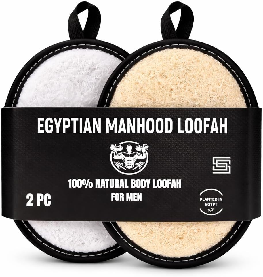 Rugged Natural Shower Loofah for Men - Tough Eco-Friendly Exfoliating Body Scrubbers, Durable & Gentle Terry Towel Cloth pad for Manly Skin Care - Lufas, Luffa, Loofah, Loufas Sponges