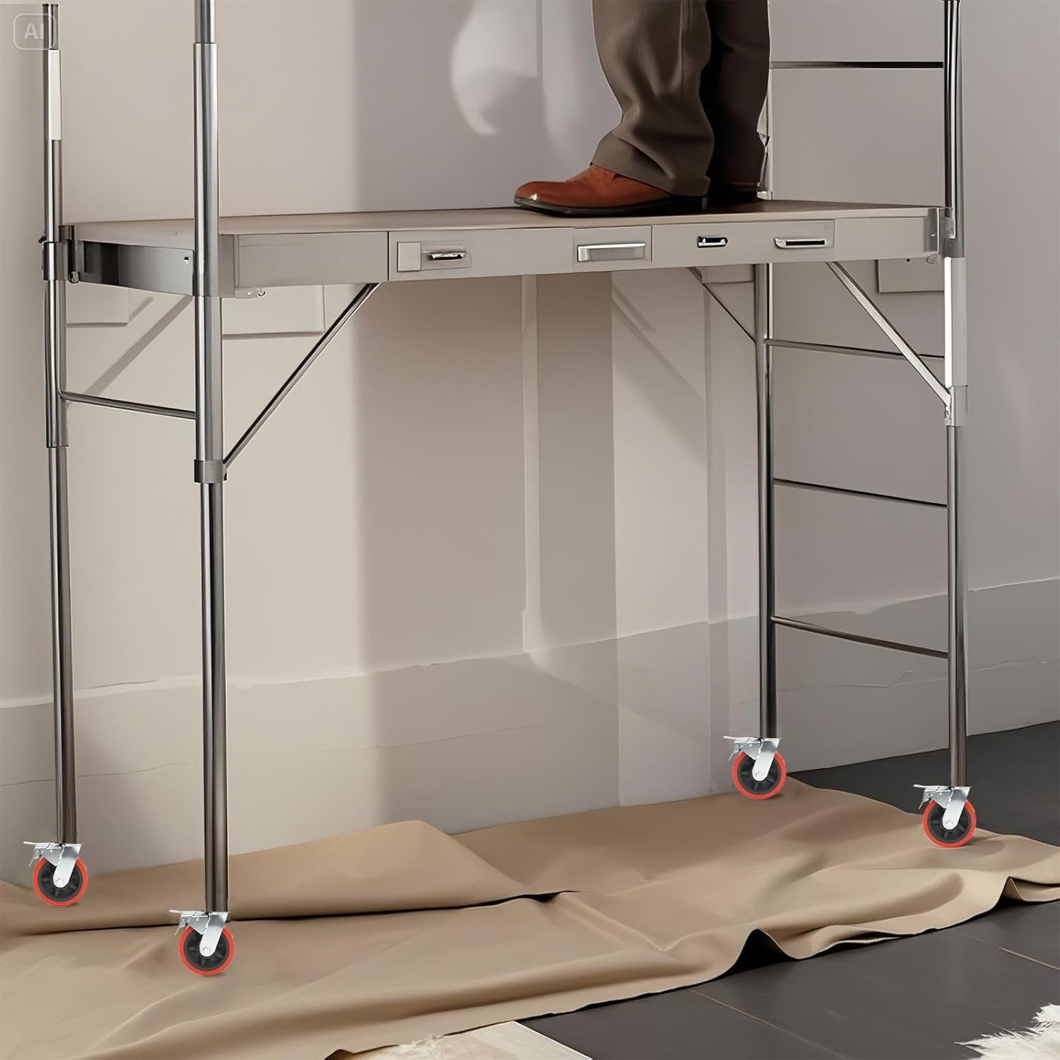 4 Pack 6" Adjustable Leveling Scaffolding Wheels, 1-1/5" OD Scaffold Screw with Brake, 13" Hight Adjustable, Heavy-Duty Scaffold Leveling Jacks