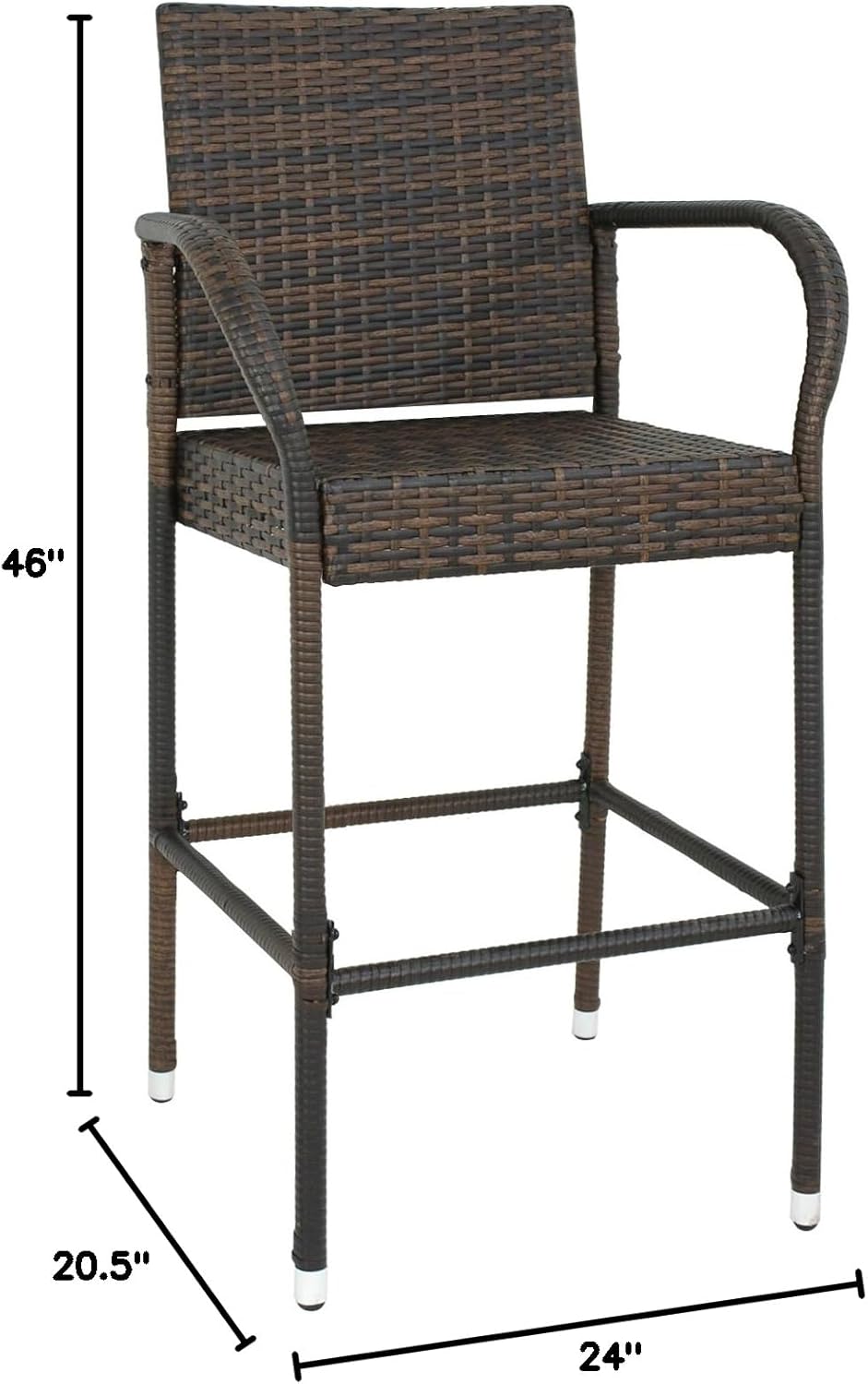 Set of 2 Wicker Bar Stool All Weather Outdoor Backyard Rattan Chair Patio Furniture with Armrest and Footrest