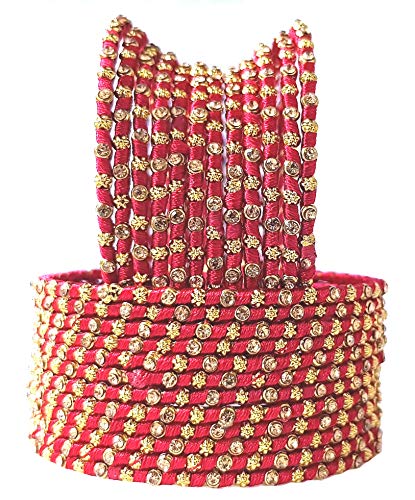 Image of Swara Creations Metal bangles /kada Set wrapped in Silk Thread & golden dots for Women & Girls (24 Pcs)