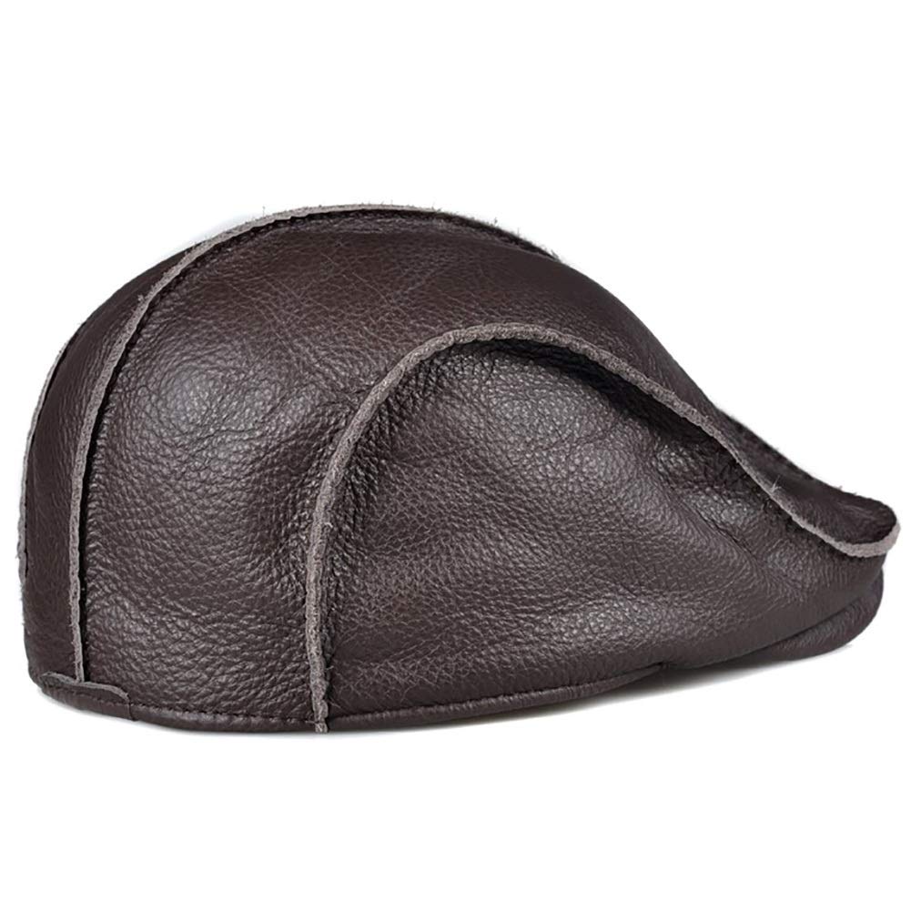 G&F Anziani Pelle Berretto Pelle Bovina Cappello Piatto Tenere Caldo Strillone Inverno Moda 55-60 Cm