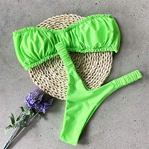 MADONG - Bikini con sujetador plegable, color liso Verde verde fluorescente S