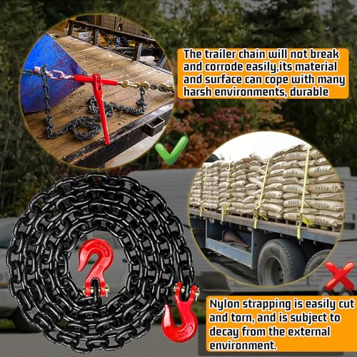 Image of 1 /2 inch Tow Chain,16FT Safety Binder Chains with Clevis Grab Hooks,12,000 Lbs Safe Working Load Heavy Duty Chain for Transporting,Towing,Logging Tie Down Binding