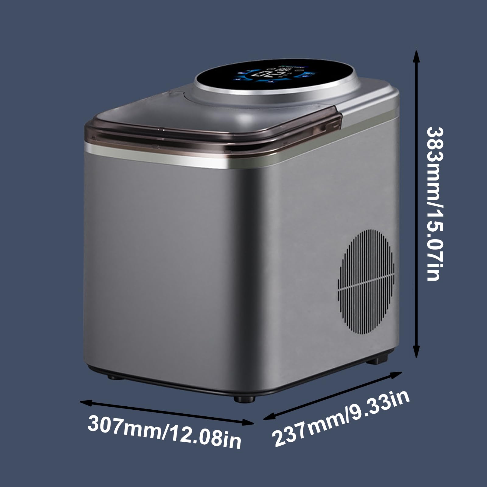 Genérico Máquina de Hielo portátil con Grosor Ajustable, fabricación rápida de Hielo en 12-15 Minutos, Pantalla Digital para Uso en el hogar, la Oficina y campamentos (Gris 12.08 * 9.33 * 15.07in)