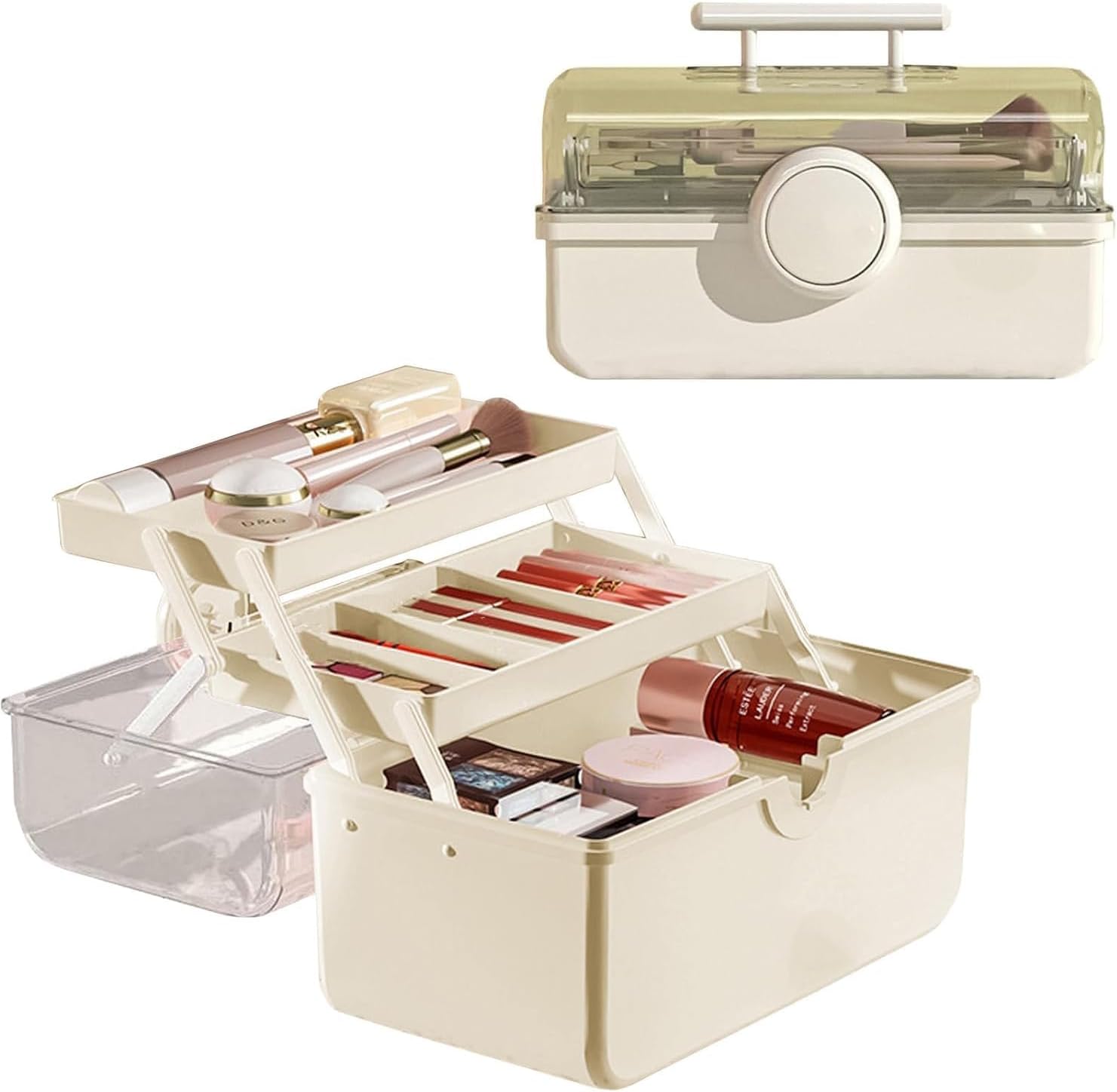 MedMad Large Capacity Makeup Display Cases with Transparent Visual Cover, Handle 3 Layers Portable Cosmetic Storage Box Easily Organize Your Cosmetics, Jewelry and Hair Accessories (White)