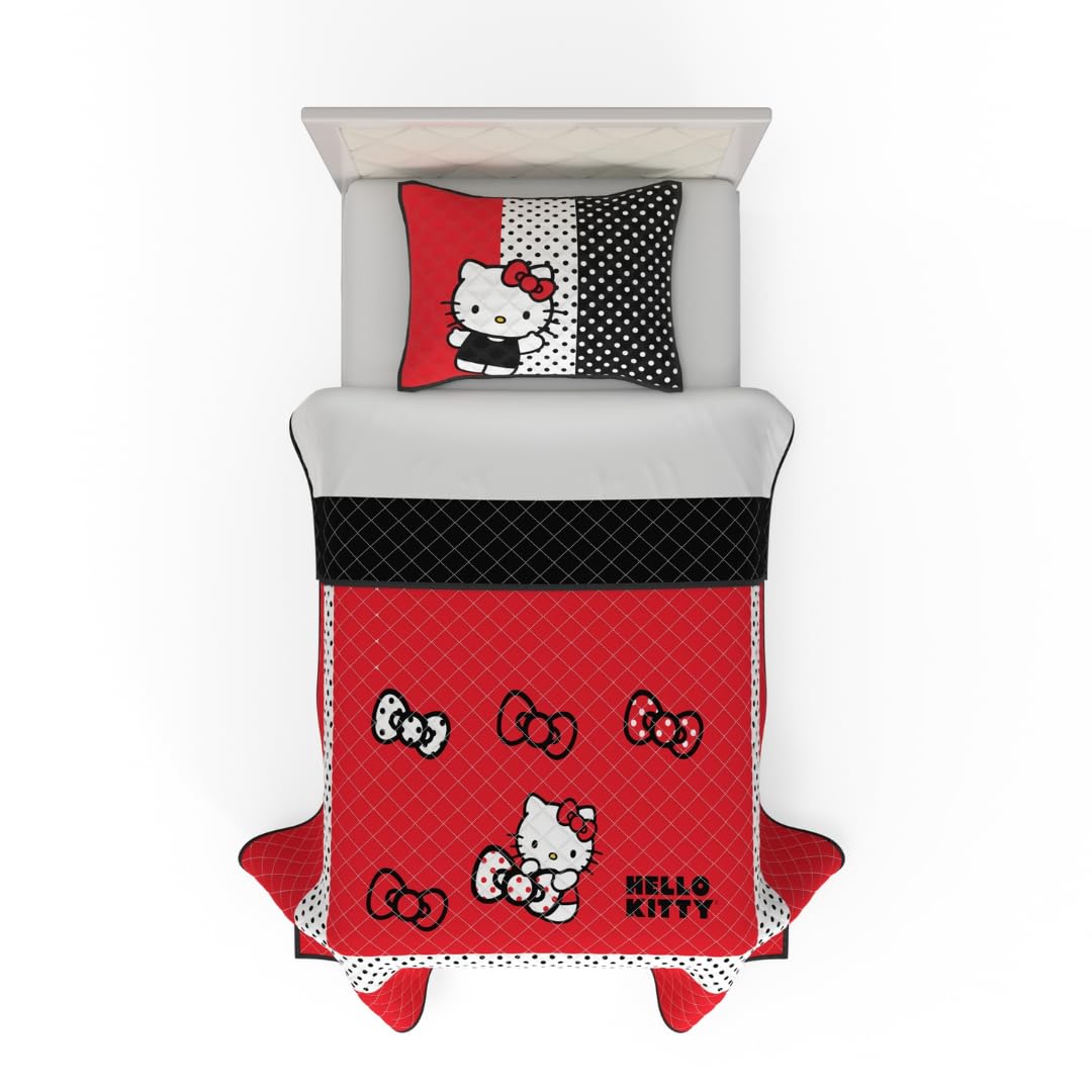 Franco Sanrio Hello Kitty Kids Bedding Super Soft Cozy 2 Piece Twin Coverlet Quilt and Sham Set, (Officially Licensed Product)