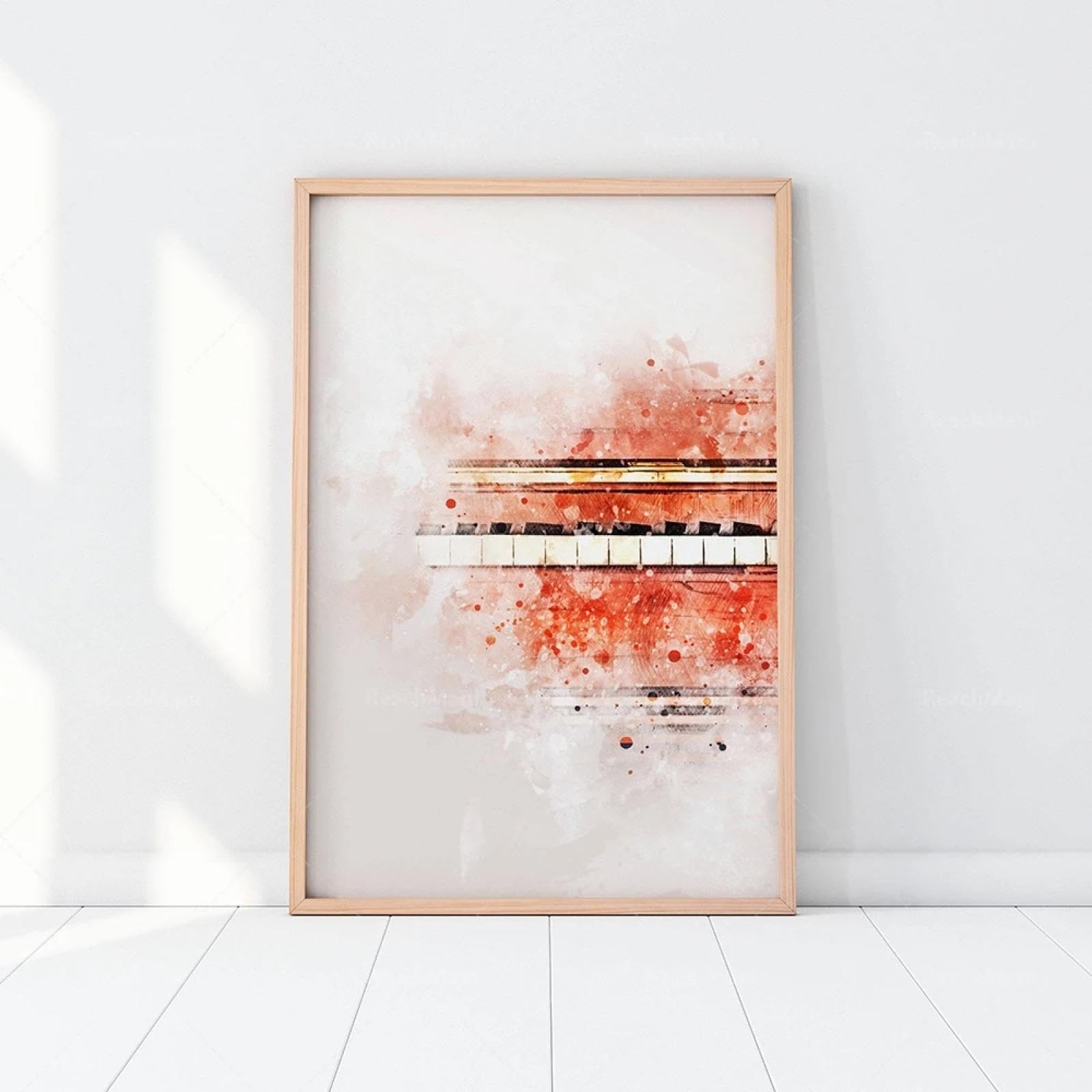 BMGKYAGL Stampe ad acquerello di chitarra e pianoforte, blu, rosso, strumenti musicali arte contemporanea poster musicale astratto 70x100cmx3 Senza cornice