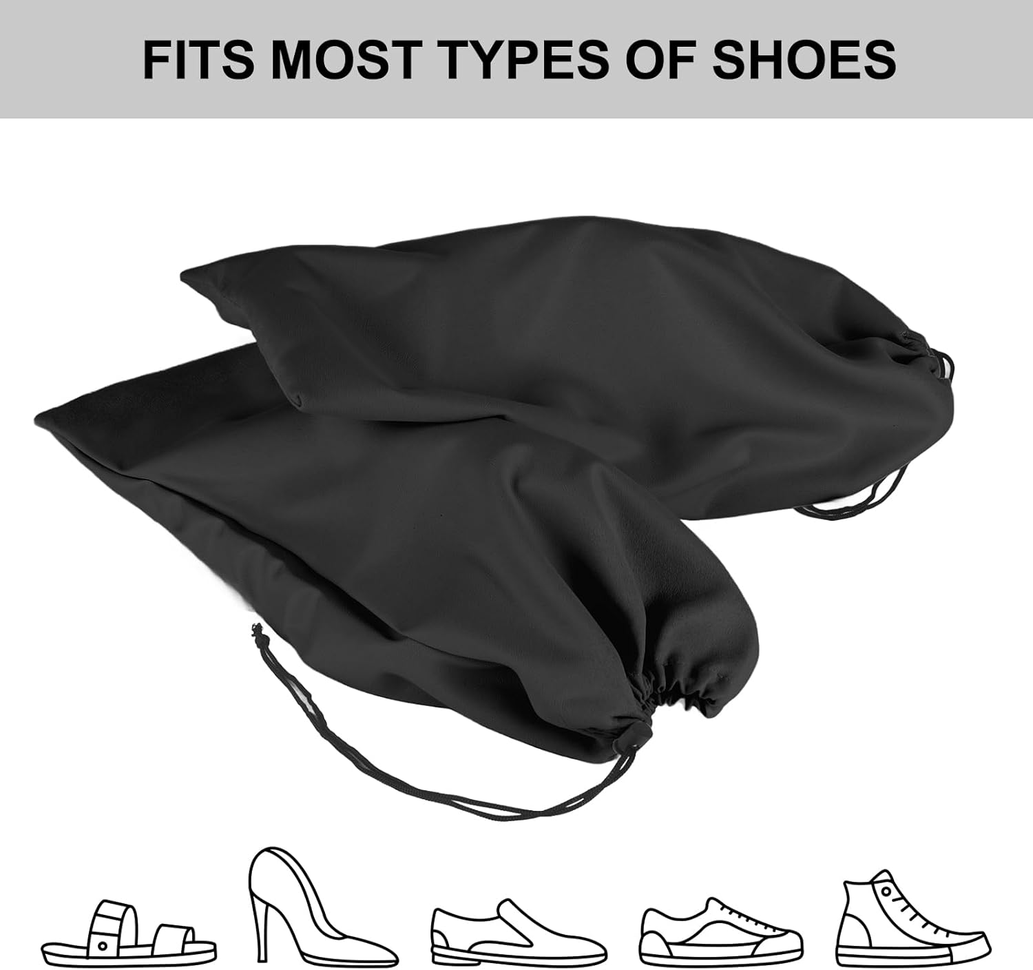 LAKE OF FIRE 8 Pcs Single Shoe Bags for Travel - 18"X9" Packing Shoe Travel Bags for Suitcase, Shoes (Black) - Image 3