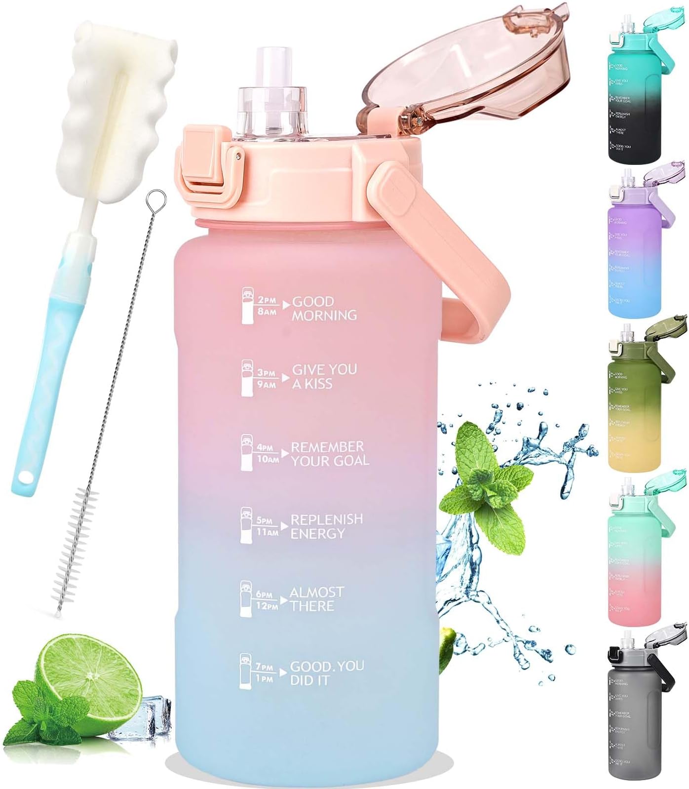 Doseno Bouteille d'eau réutilisable, bouteille d'eau avec marqueur de
