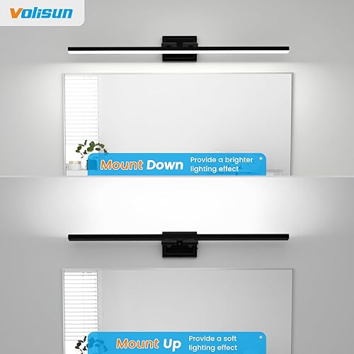 Miniatura 7 de VOLISUN Moderna lámpara de tocador de baño de 48 pulgadas, giratoria, 30 W, regulable, 5CCT, lámpara de baño LED sobre el espejo, luz de tocador de
