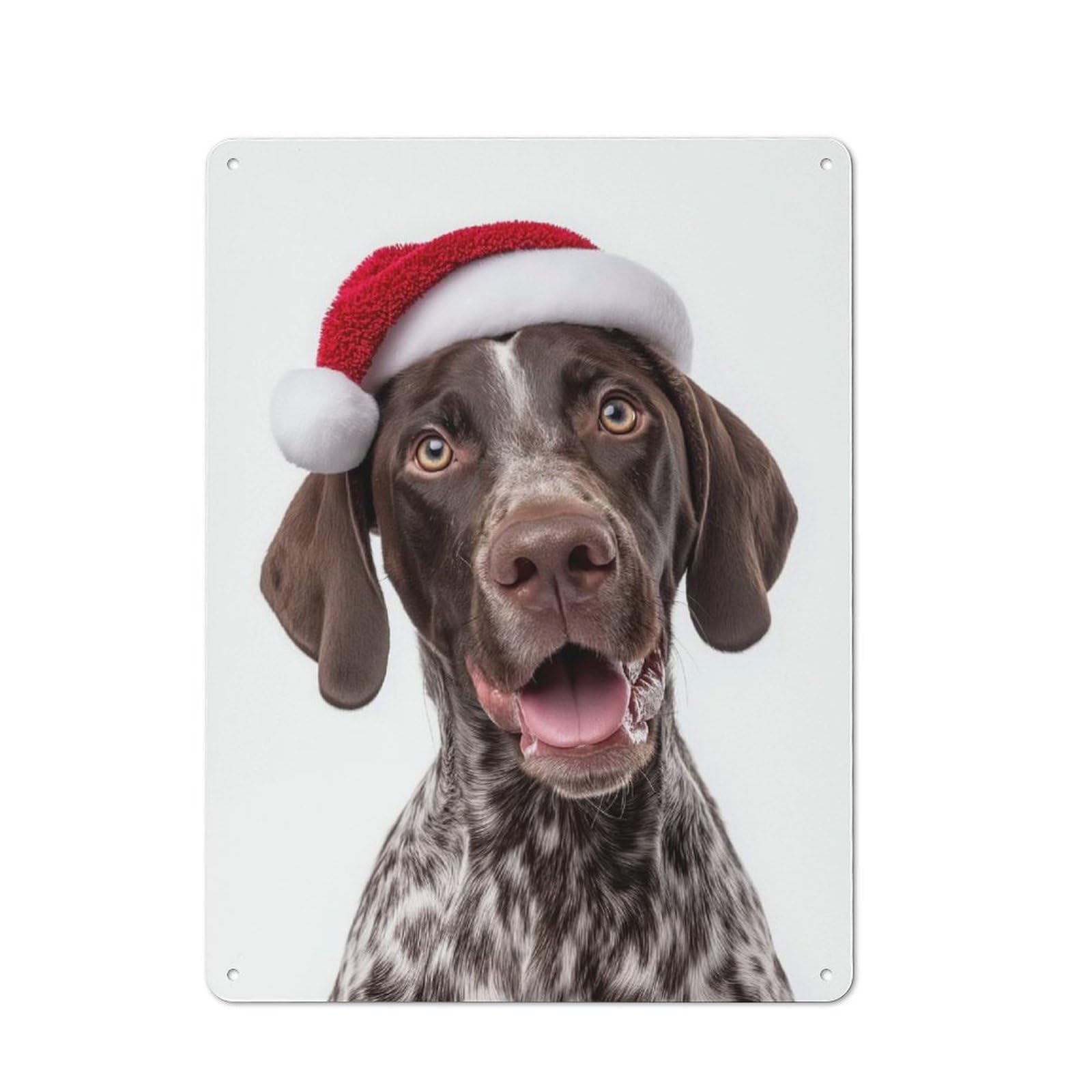Junmoney German Shorthaired Pointer Dog With Santa Hat Rustic Tin Sign 40X30cm Featuring For Bar Or Restaurant, A Housewarming Gift For Bar Decor Enthusiasts