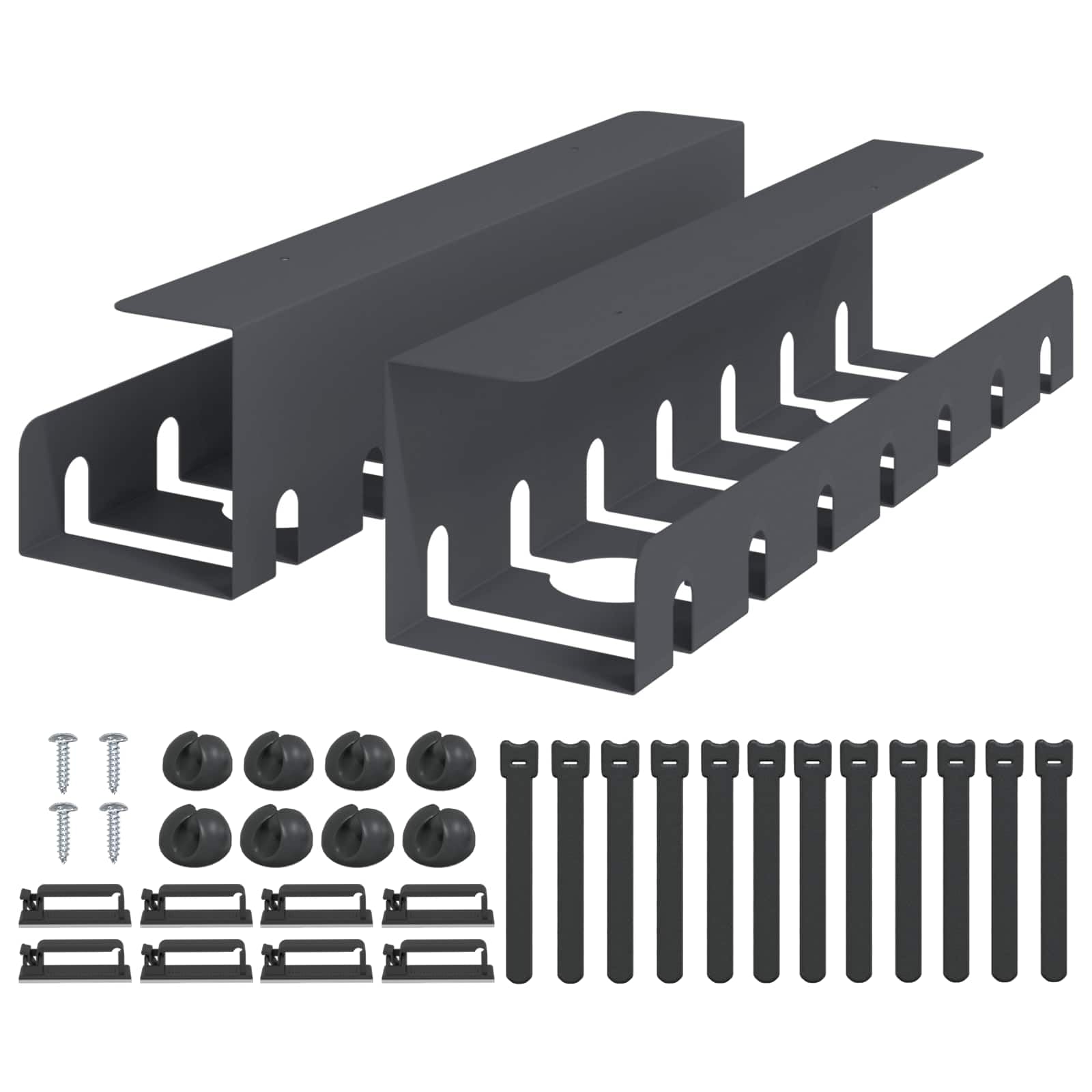 Gestión de cables debajo del escritorio, juego de 2 canaletas de cables de acero con recubrimiento en polvo, soporte para cables para organizar el trabajo, antracita 43 x 10 x 10 cm