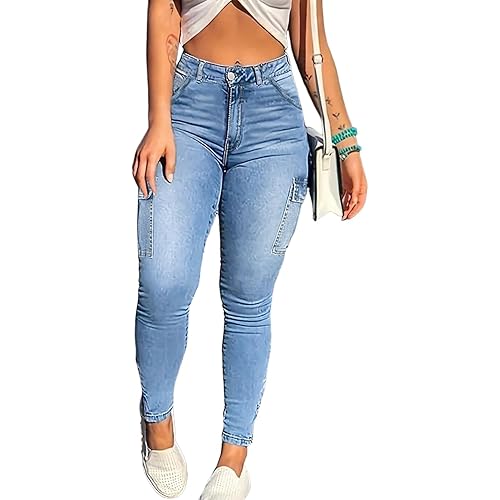 Skinny Cargo Pants Women High Waisted Jeans Stretch Fashion Casual with Flaps 6 Pockets