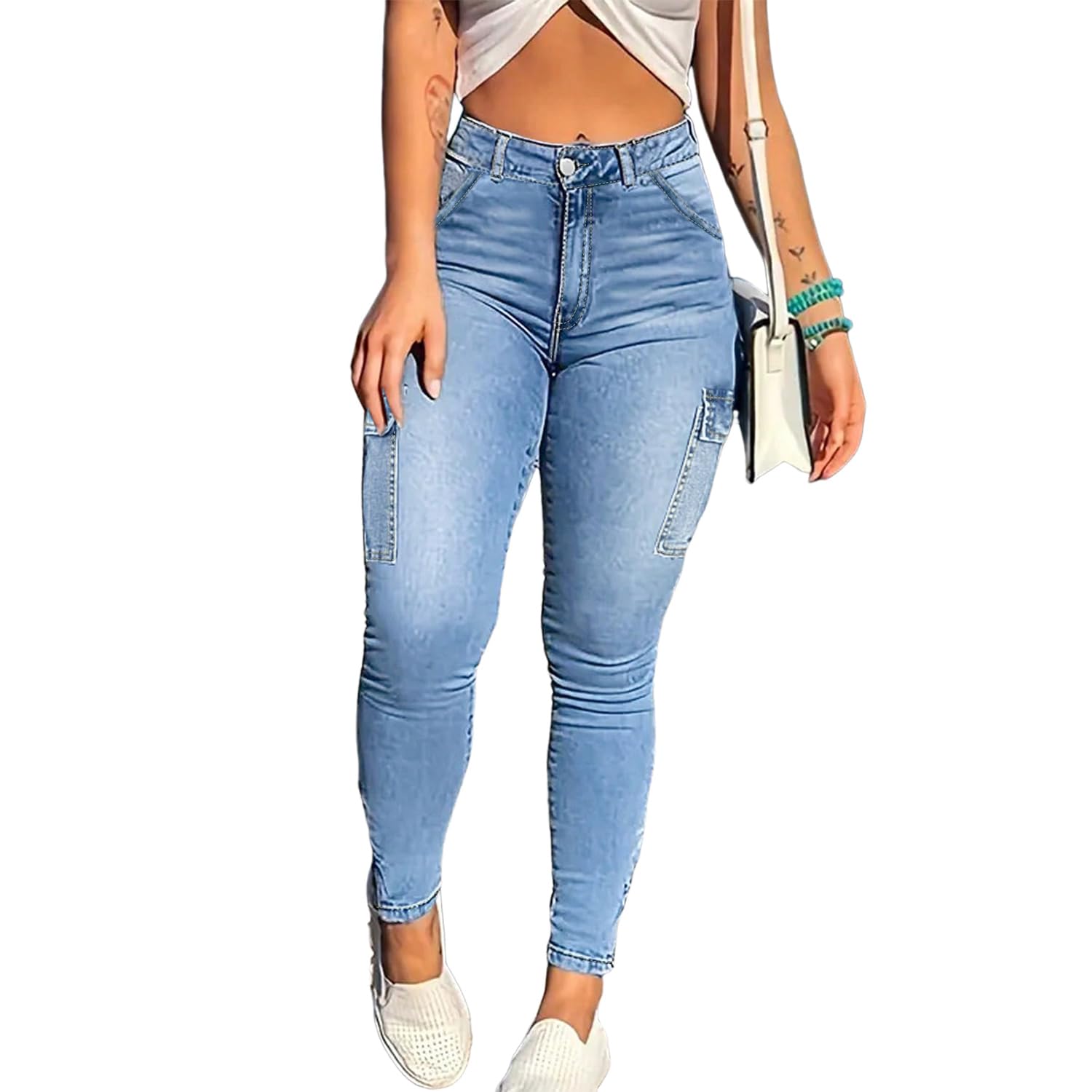 Skinny Cargo Pants Women's High Waisted Jeans Stretchy Fashion