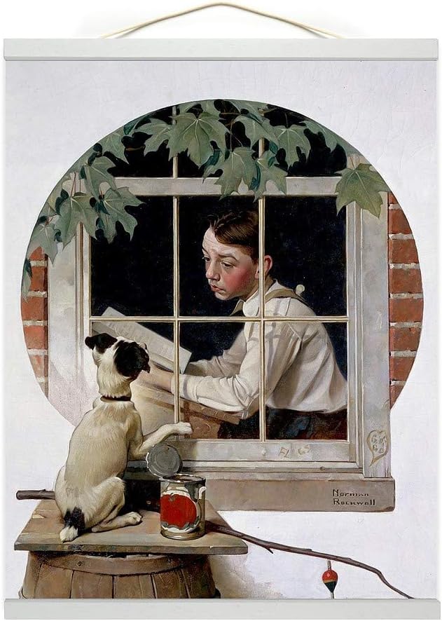Schoolboy Gazing Out Window Hanging Poster Canvas Print Ready to Hang, Wall Decor, 16"x20"