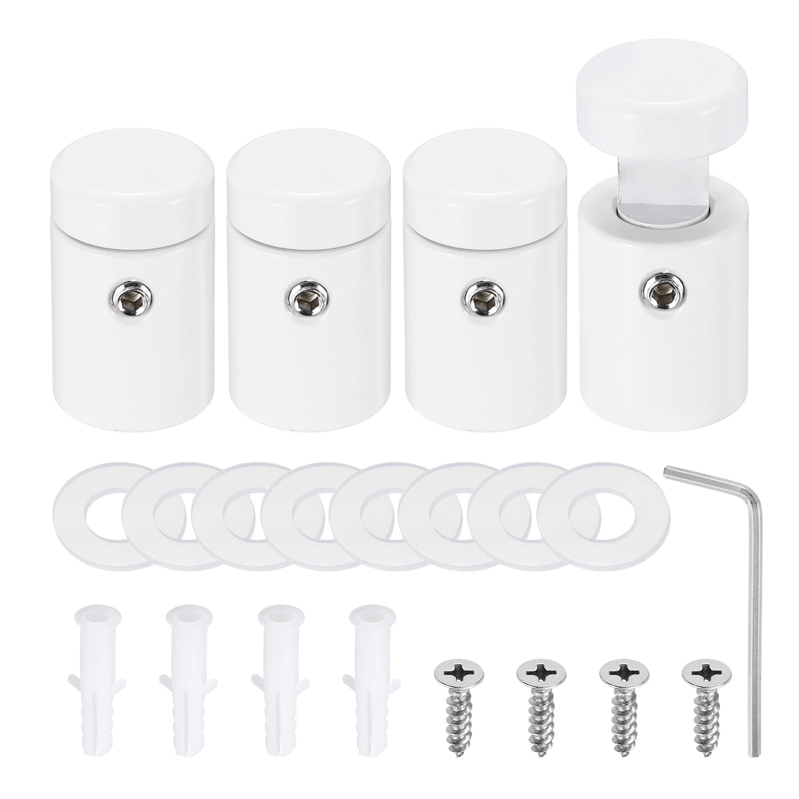 sourcing map 4pcs Side Clamp Standoffs, 5/8" x 3/4" White Aluminum Standoff Screws Wall Sign Mounting Hardware Edge Grips for Acrylic Signs, Hanging Picture Frame