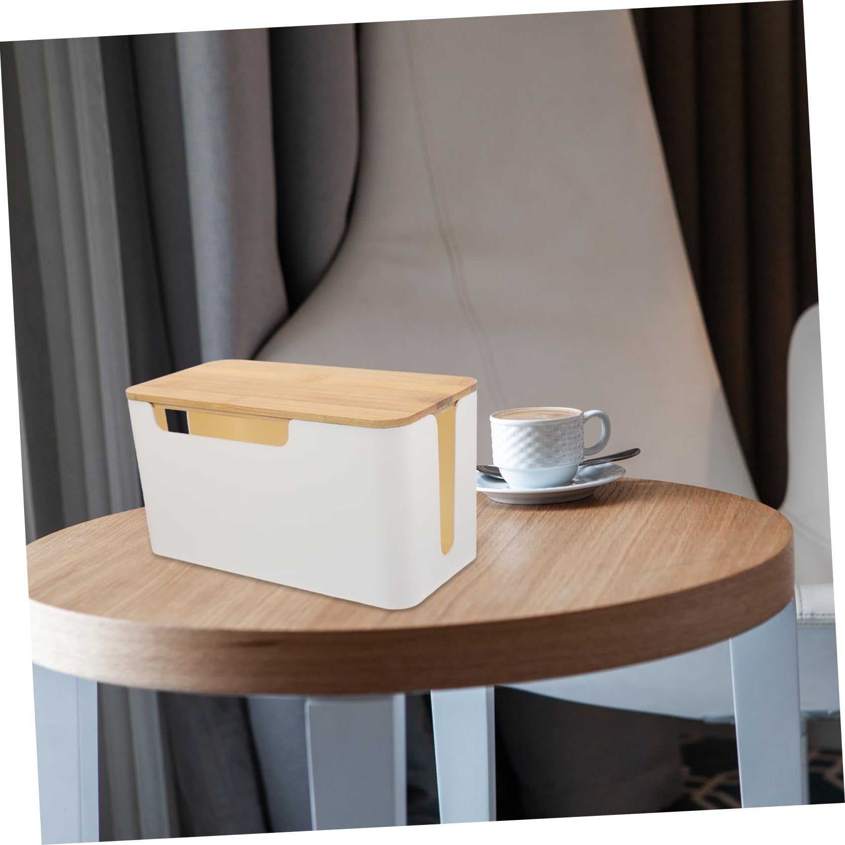 Kabelmanagementbox 2 Stück mit Bambusdeckel und PC Weiß für Zuhause