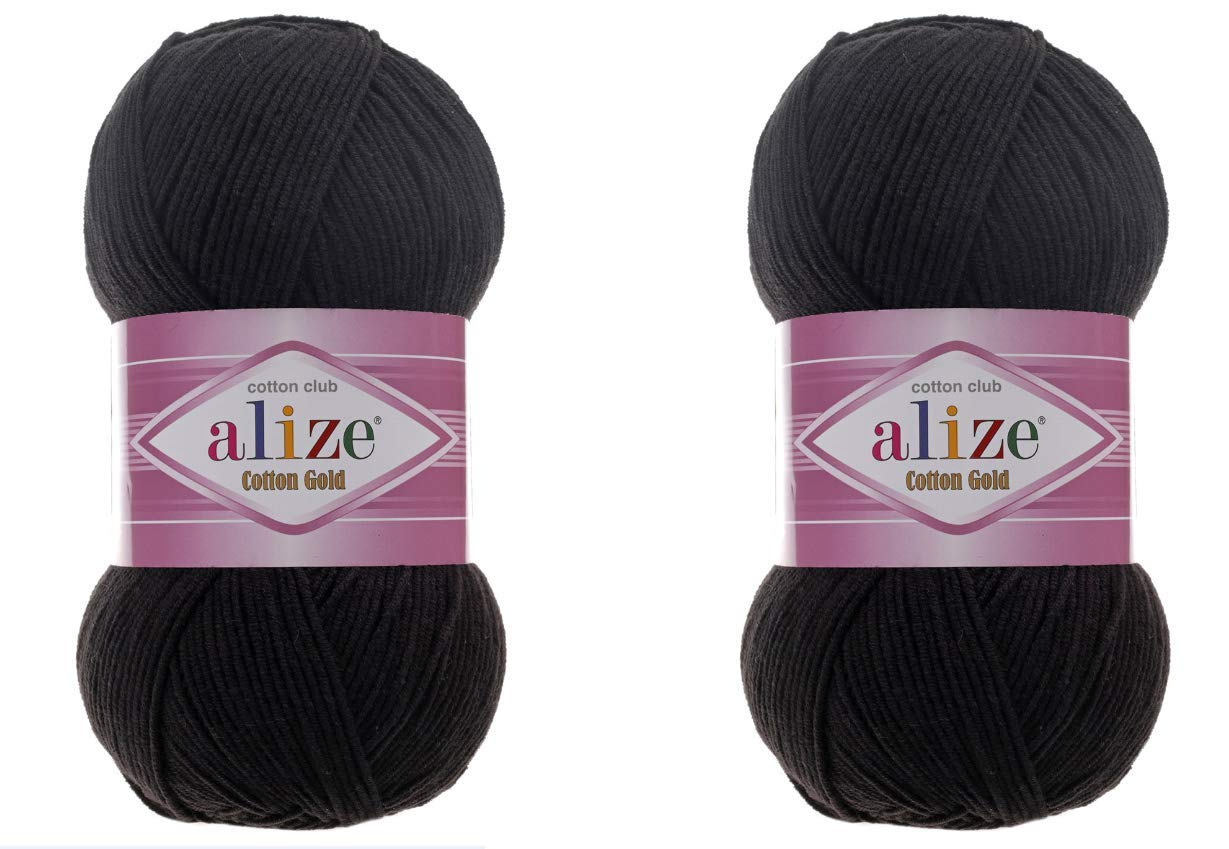 Alize Cotton Gold Yarn 55% Cotton 45% Acrylic Yarn Crochet Hand Knitting Art Lot of 2 Skeins 200gr 722yds (60-Black)