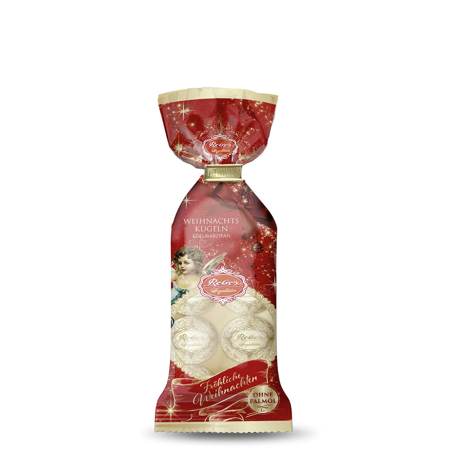 Reber Edelmarzipan-Kugeln – 8er Confiserie-Tüte in der Weihnachts-Edition – Zartbitter-Schokolade und Marzipan