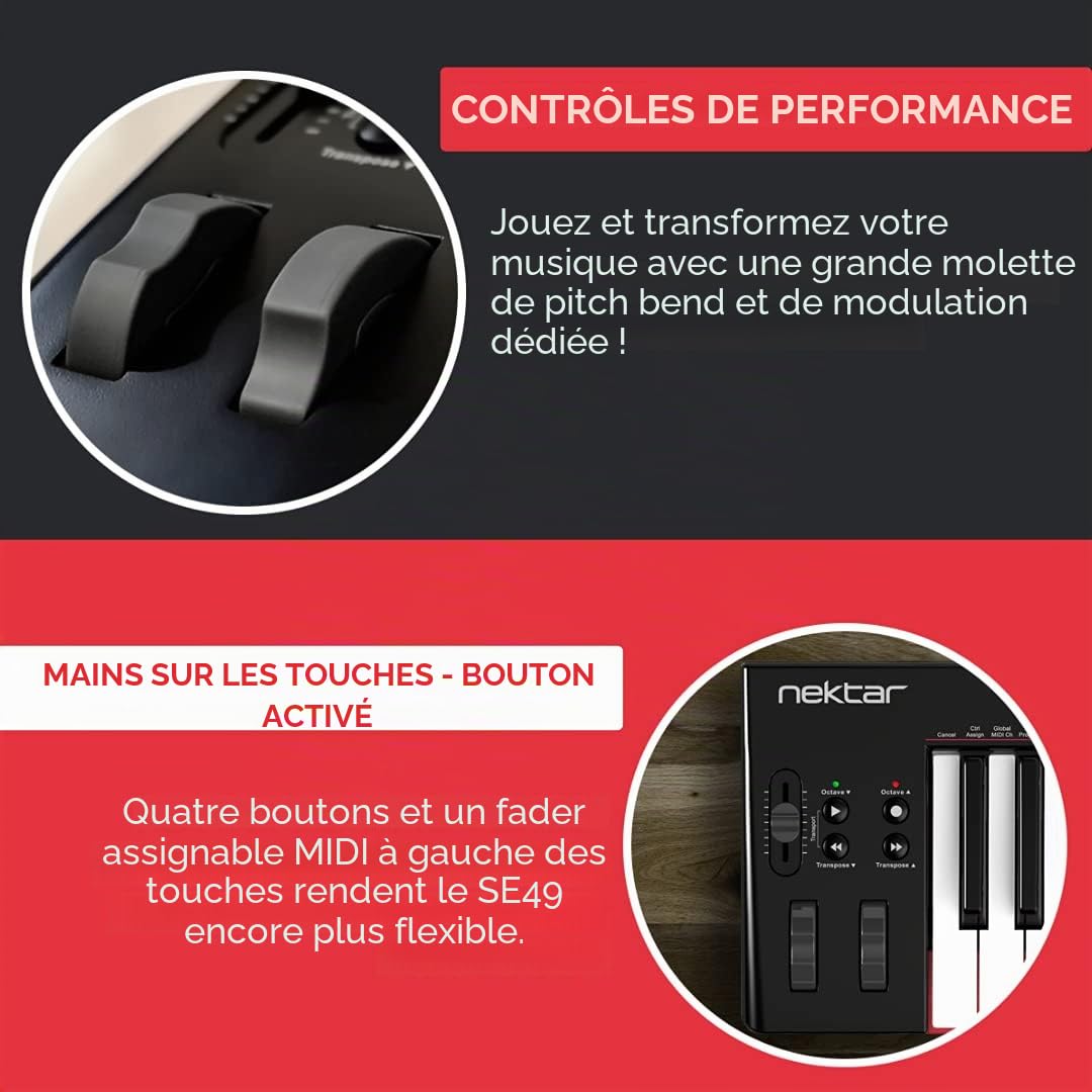 Nektar SE49 Contrôleur de clavier MIDI USB avec intégration Nektar DAW