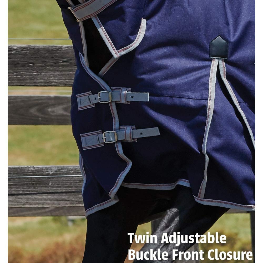 Weatherbeeta - Manta de Caballos para Ejercicio Ligero Cuello Estándar Comfitec Essential Plus (4' 6) (Marino, Plateado, Rojo)