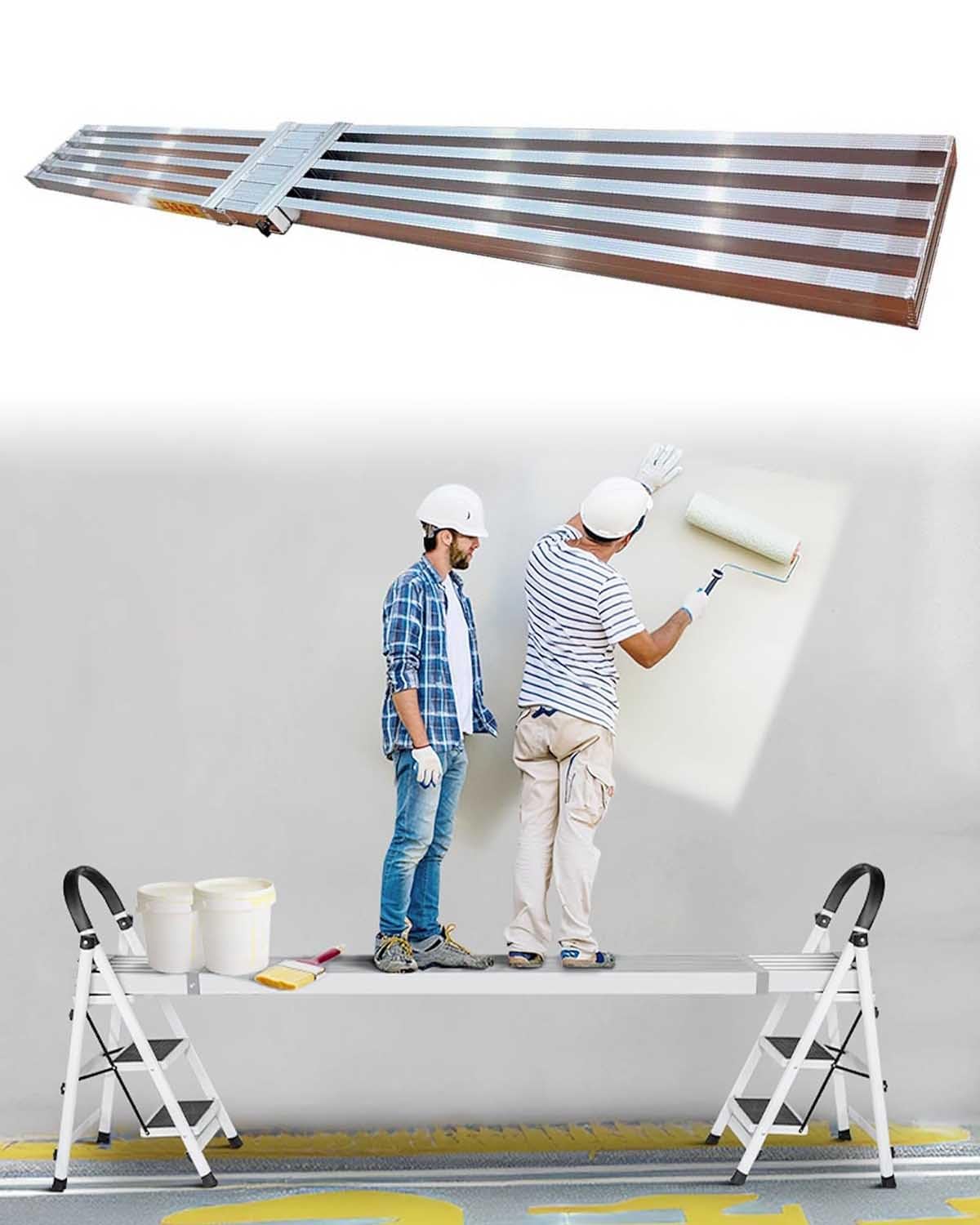 WQPMNYG Telescoping Scaffold Ladder - Heavy Duty Aluminium Work Platform for Painting and Drywall - Extension Kit for Secure Scaffolding Projects