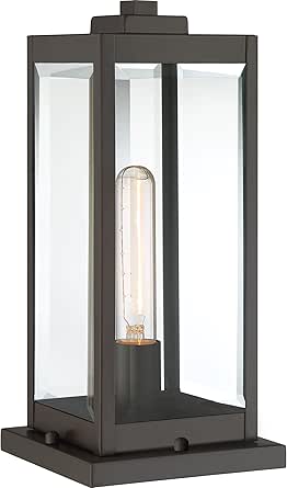 Quoizel Westover Outdoor Post Lantern, 16 Inch 1-Light Western Bronze Modern Lamp Post, Clear Beveled Glass, Outside Pole Light for Patio, Porch, Fences, Garden, Pool or Driveway