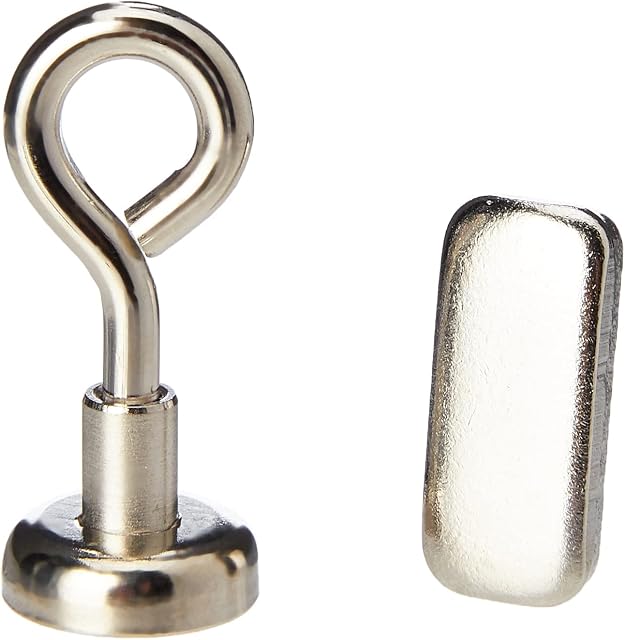 Neodymium Clamping Magnet with M4 Eyebolt for Hanging, Holding or Displaying Items - 16mm Diameter x 32mm High - 9.7kg Pull