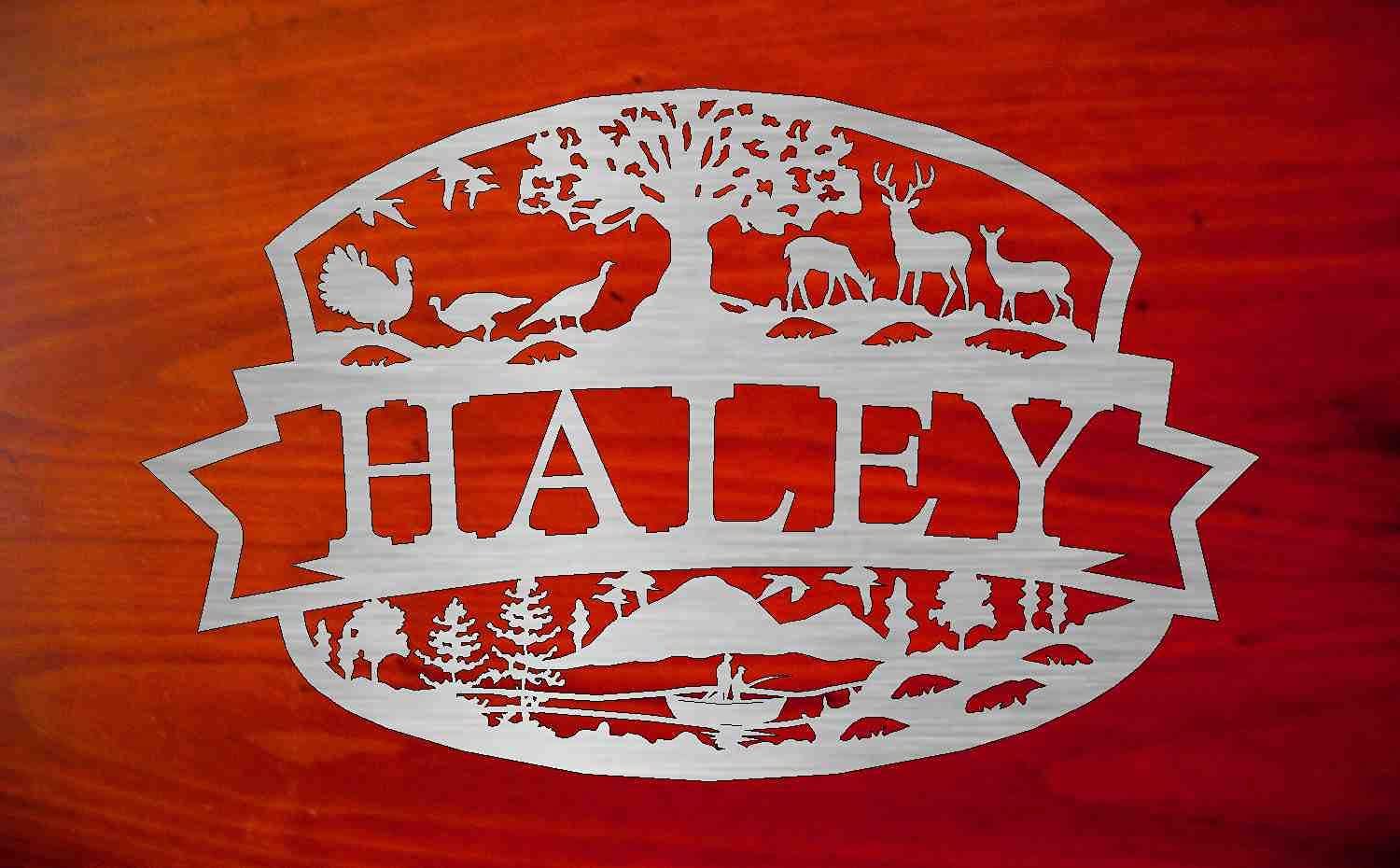 3ft Metal Sign with hunting scene with turkey and deer customized with your name