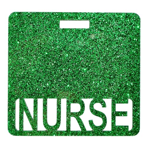 Badge d'infirmière à paillettes vertes porte-carte identité carré 8,6 x 8 cm