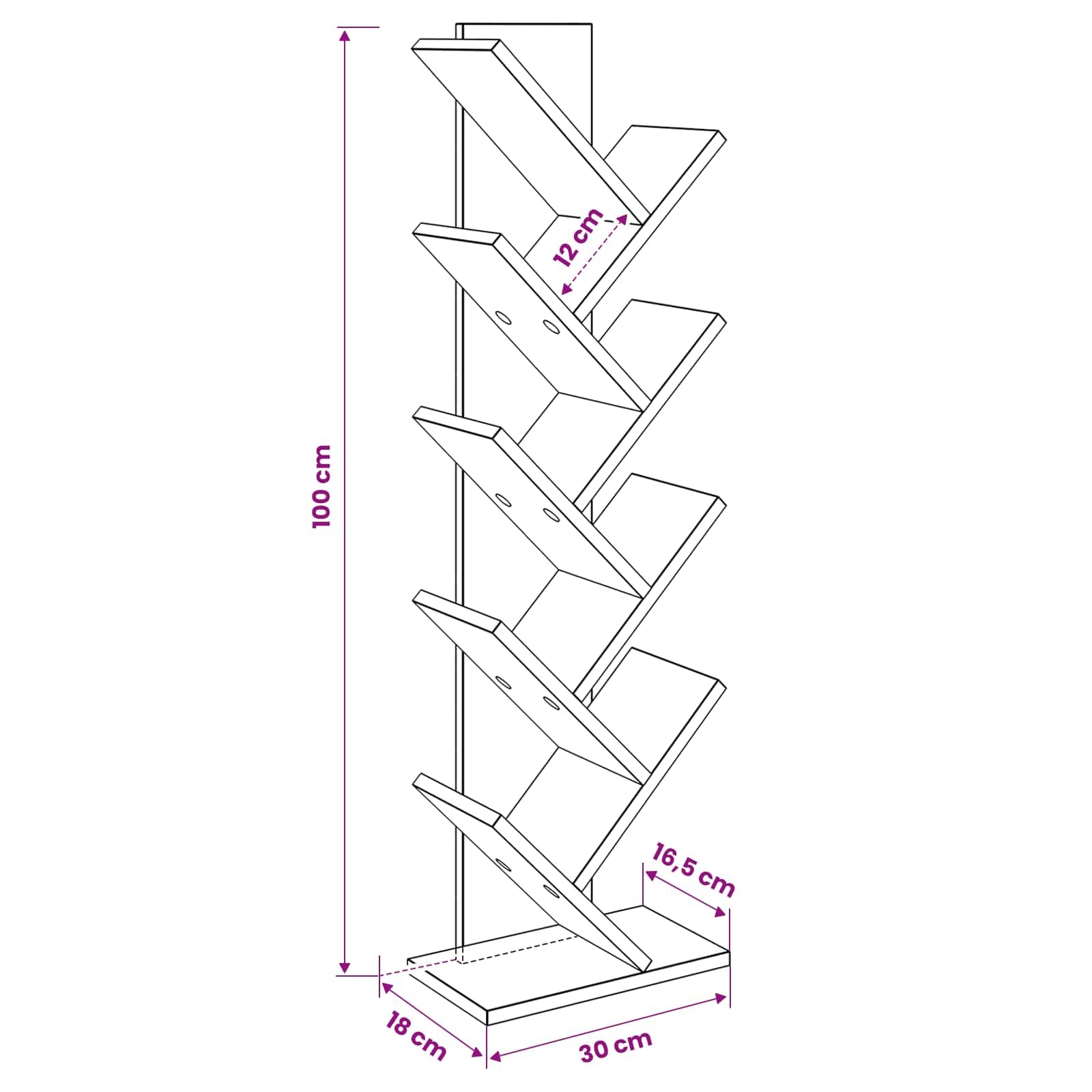 Scaffale a 6 ripiani, in legno, 30 x 18 x 100 cm, per soggiorno, camera da letto, ufficio, cameretta dei bambini, salvaspazio, stabile, versatile, decorazione, organizzatore, scaffale