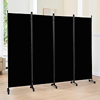 JVVMNJLK 6FT 4-Panel Room Divider with Lockable Wheels & Thick Metal Base - Freestanding Folding Privacy Screen, Black (88"W x 70"H)