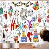 Lets Joy Silvester Mal Tischdecke für Kinder 2026, 183 x 76 cm Papier Tischdecke zum Ausmalen Silvester Deko, DIY Ausmaltischdecke mit 16 Buntstift, Klassenzimmer Partyaktivitäten Deko