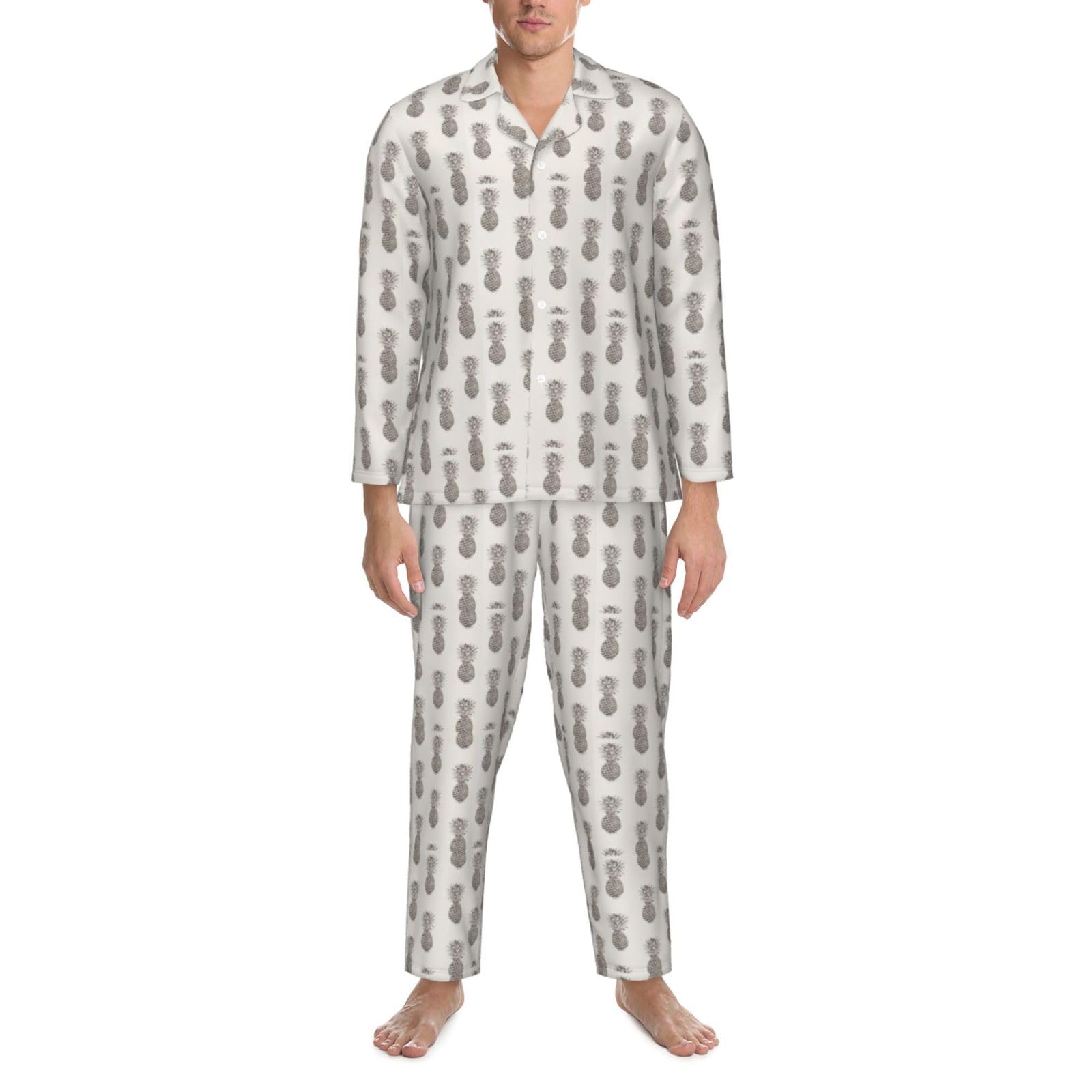 Bella stampa ananas da uomo a maniche lunghe pigiama set pigiameria due pezzi casa viaggio vestito pantaloni lounge