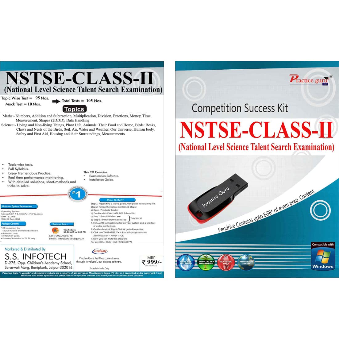 Practice Guru Printed Study Material 95 Test 10 Mock Test,10 Previous Year Paper Class 2 NSTSE (PEN Drive)