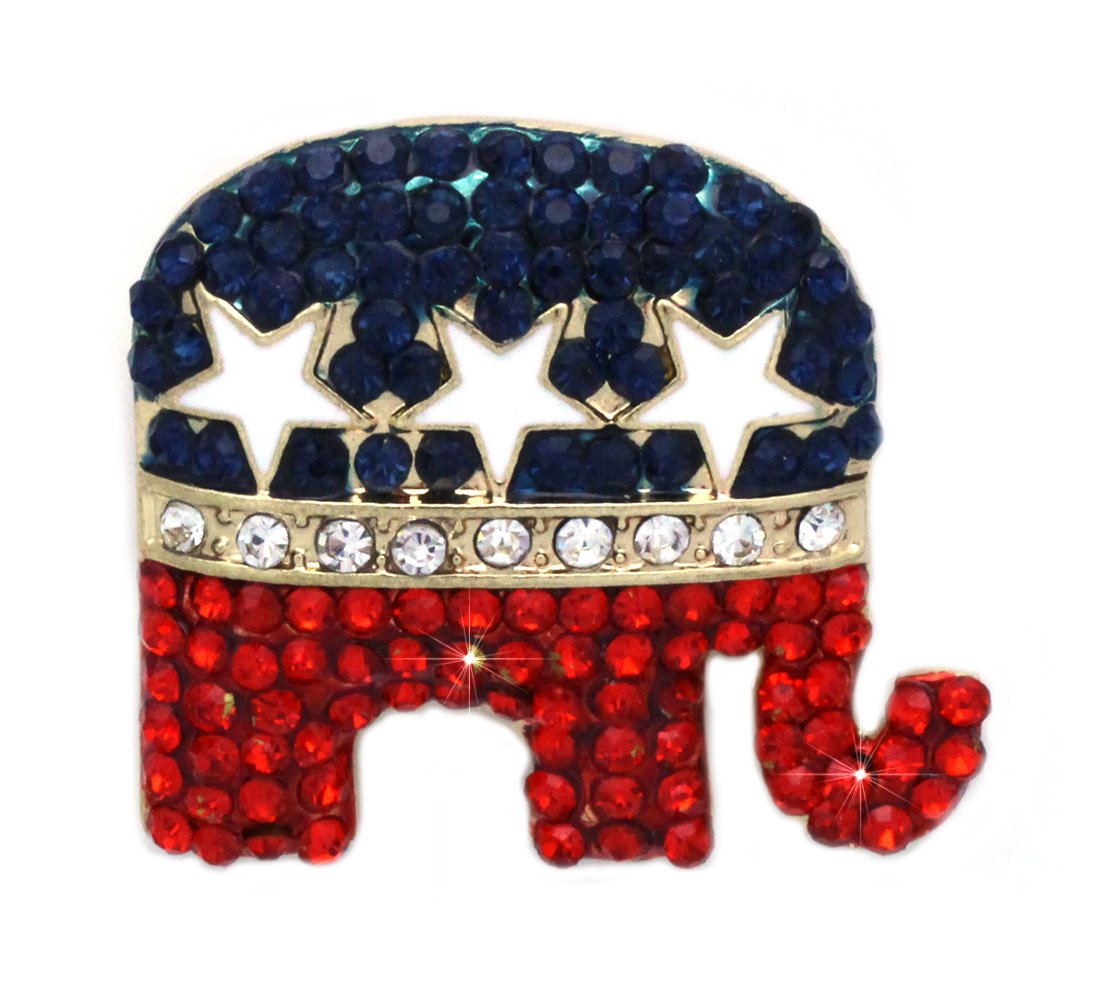 cocojewelry GOP Republican Party Elephant Democratic Party Donkey Brooch Pin