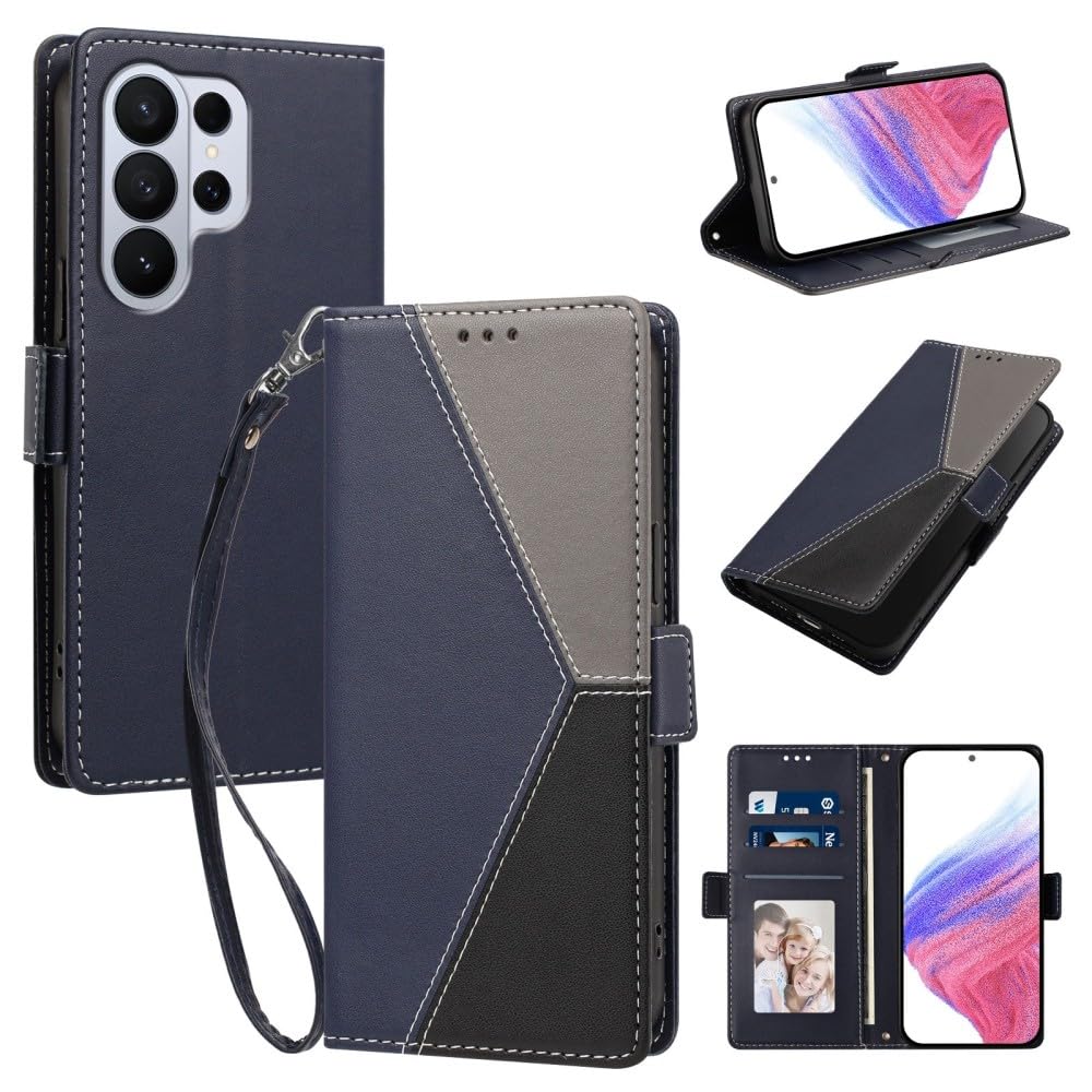 Generic Étui compatible avec Samsung Galaxy S10E (couleur : bleu foncé) Étui portefeuille à rabat en cuir avec motif